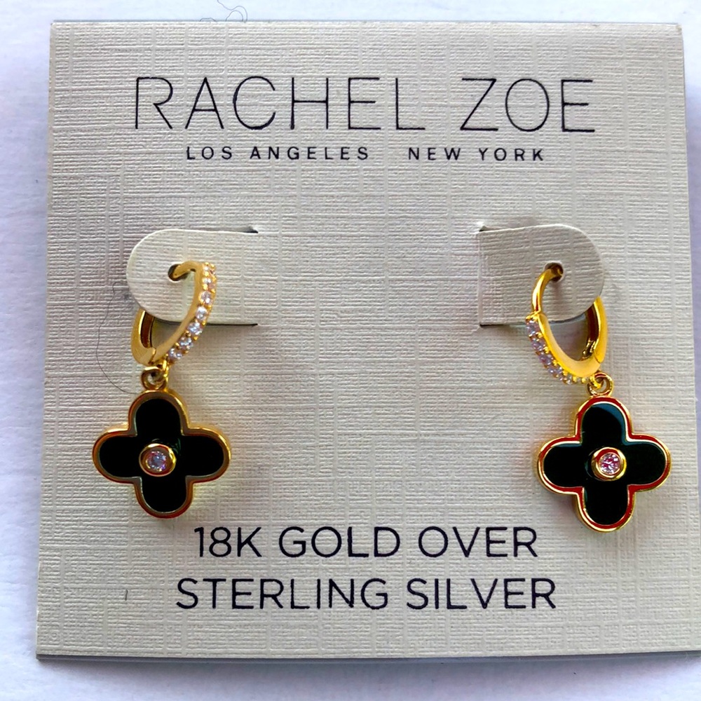 NWT 18K Silverplate Rachel Zoe Green Clover Earrings